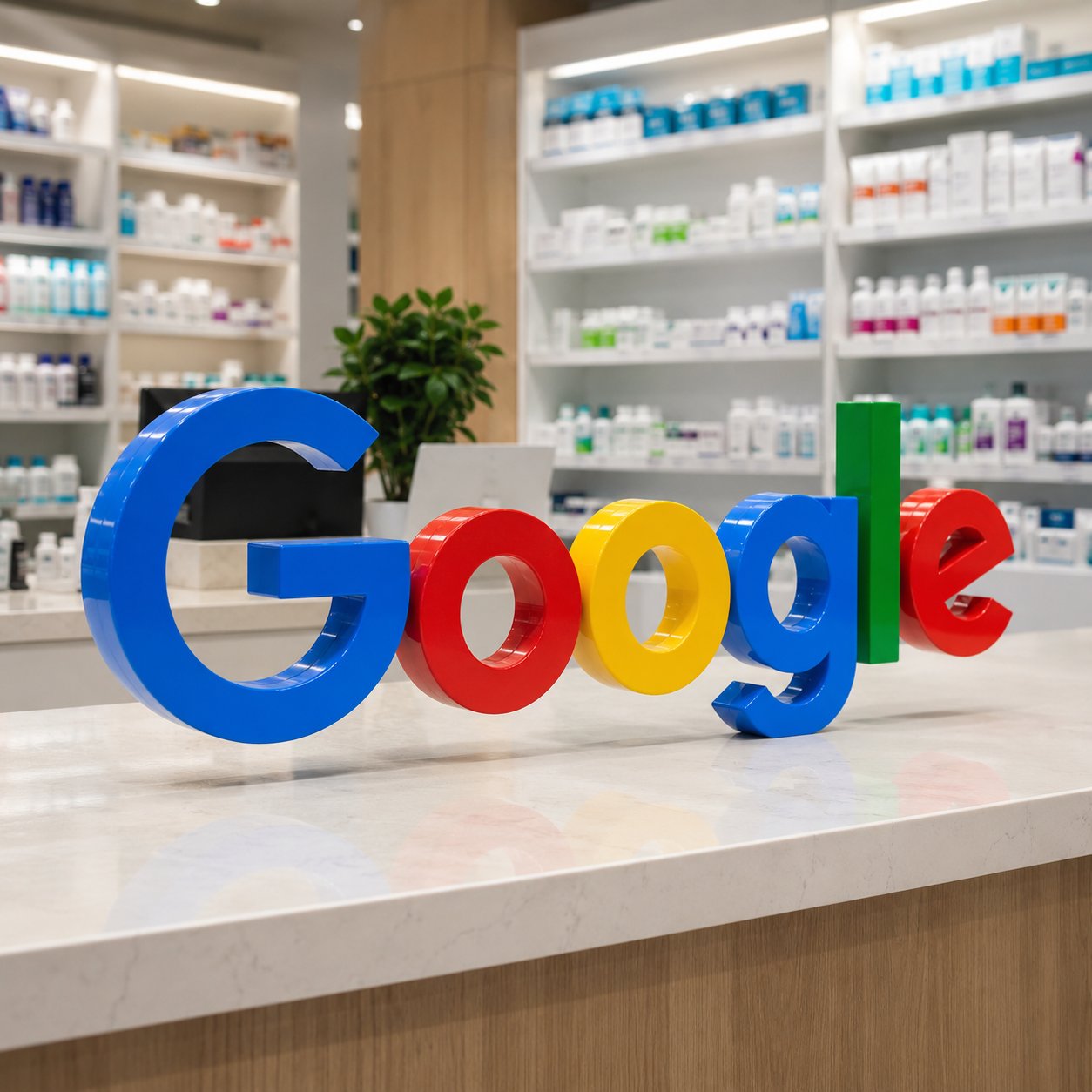 Λογότυπο Google σε πάγκο φαρμακείου